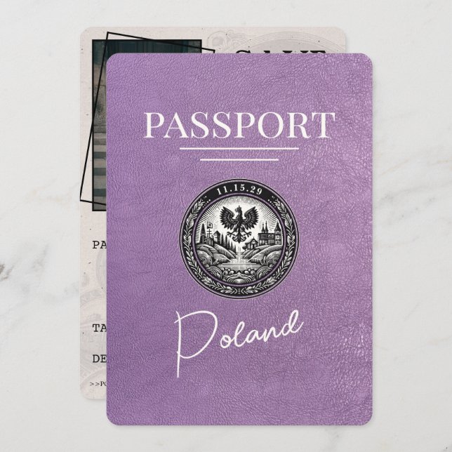 Save The Date Lavender Purple Pologne Passeport Enregistrer La D (Devant / Derrière)