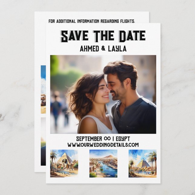 Save The Date Le mariage du Caire 3 photos de l'aquarelle attrac (Devant / Derrière)