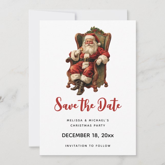 Save The Date Le Père Noël rétro assis en chaise Noël (Devant)