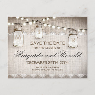 Save The Date le pot de toile de jute et de maçon sauvent les