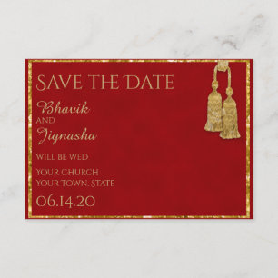 Save The Date Le rouge et le mariage indien de gland d'or font