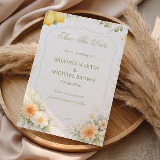 Save The Date Lemon Floral Soft Announcement