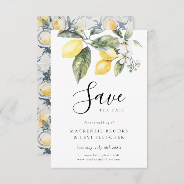 Save The Date Lemon Garden Mariage d'aquarelle méditerranéenne (Devant / Derrière)