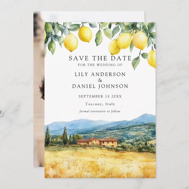 Save The Date Lemons Tuscan Scene Italy Photo Wedding (Devant / Derrière)