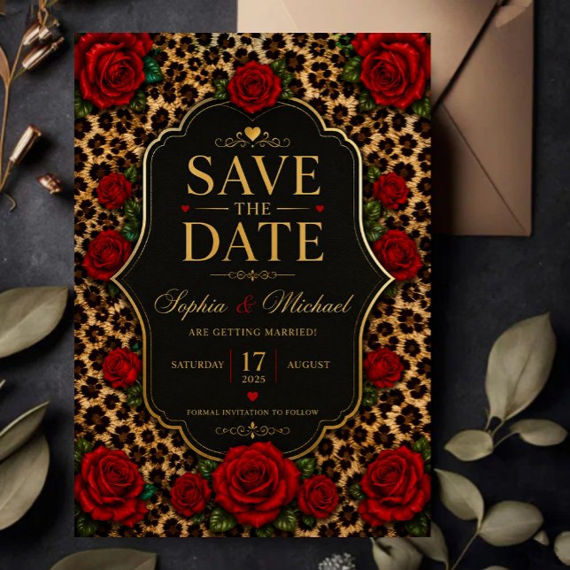 Save The Date Leopard Print and Red Rose  (Créateur téléchargé)