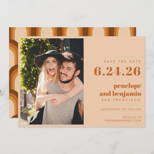 Save The Date les années 70 rétro super Design en Mariage PHOTO  (Devant / Derrière)