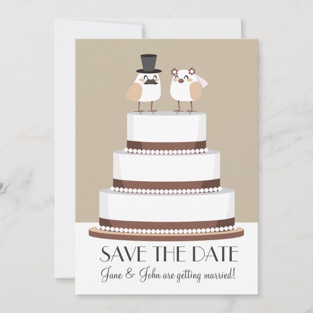 Save The Date Les oiseaux aiment le gâteau de mariage (Devant)