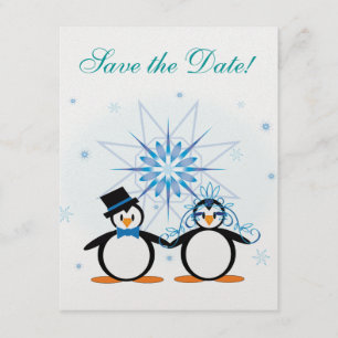 Save The Date Les pingouins de mariage d'hiver sauvent la date