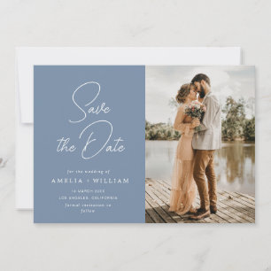 Save The Date lettrage tendance mariage bleu poussiéreux Enregis
