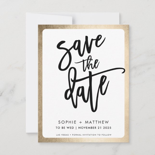 Save The Date Lettre calligraphiée de couple MODERNE avec bordur (Devant)