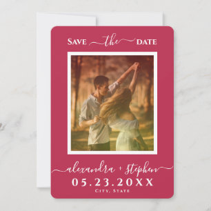 Save The Date Lettre Main Photo Élégante Minimaliste Magenta