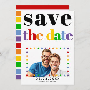 Save The Date Lettres colorées, points et rayures noir photo gay
