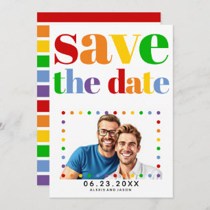 Save The Date Lettres colorées, points et rayures photo gay