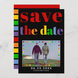 Save The Date Lettres colorées points, rayures noir rouge gay ph