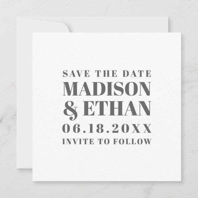 Save The Date Lettres en Gris Gras Moderne Typographie Photo (Devant)