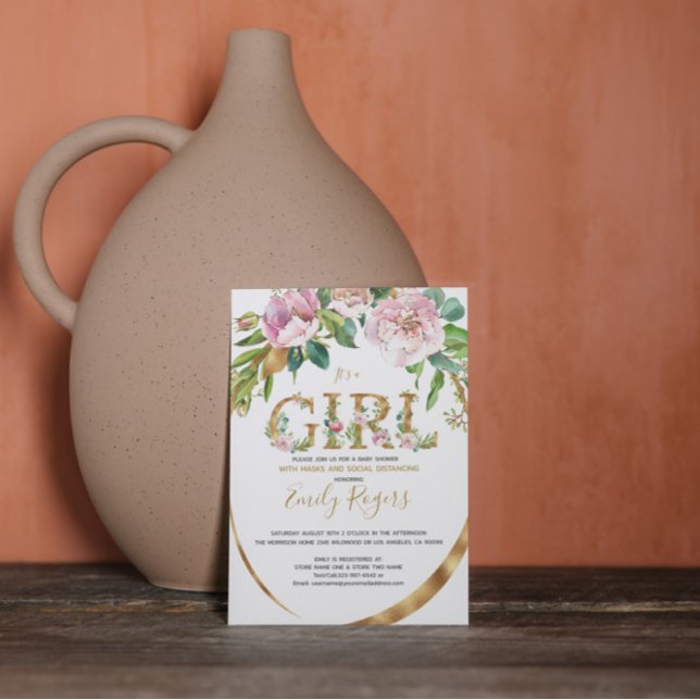 Save The Date Lettres florales or baby shower fille (Créateur téléchargé)