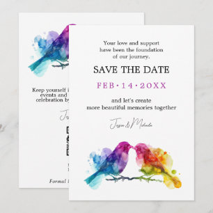 Save The Date LGBTQ+ avec code QR Rainbow Lovebirds