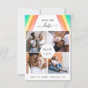 Save The Date LGBTQ Gay Couple 4 Photo Collage Mariage arc-en-ci