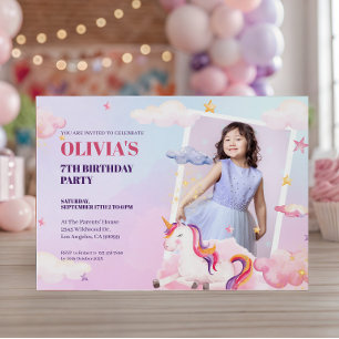 Save The Date Licornes de Photo Personnalisées Anniversaire Enfa