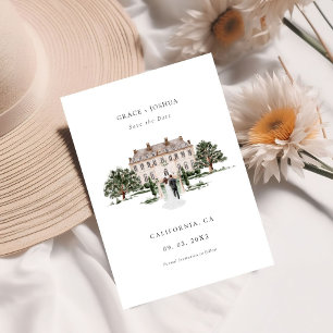 Save The Date Lieu de mariage élégant église aquarelle manoir