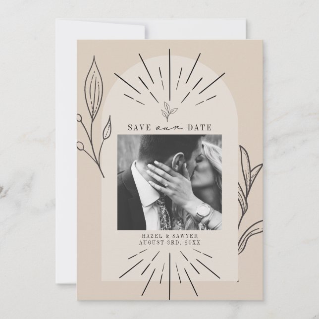 Save The Date Ligne Art Arc Script Desert Tan Photo Enregistrer  (Devant)