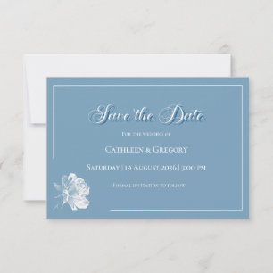 Save The Date Ligne artistique florale mariage bleu poussiéreux 
