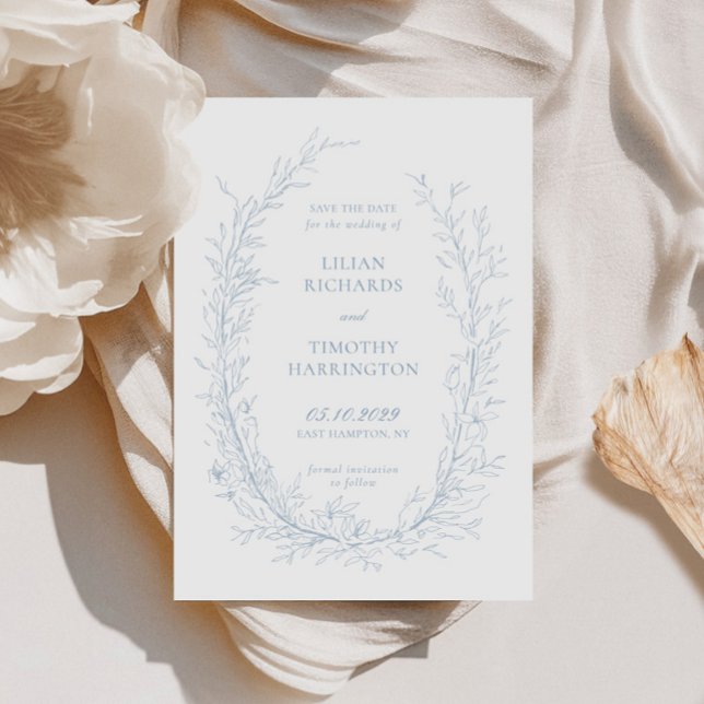 Save The Date Ligne Botanique Bleue Mariage Cadre Art (Créateur téléchargé)