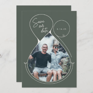 Save The Date Ligne contemporaine Art Forest Green Photo Mariage
