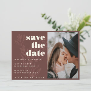 Save The Date Ligne d'art floral Mariage Photo Rustique Chaud