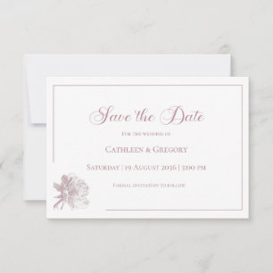 Save The Date Ligne Florale Art Blanc Rose Poussiéreuse de Maria