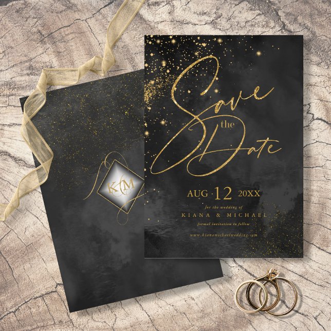 Save The Date Lignes fines Gold Abstrait Mariage noir ID867 (Créateur téléchargé)