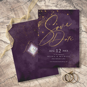 Save The Date Lignes fines Gold Abstrait Mariage Plum ID867