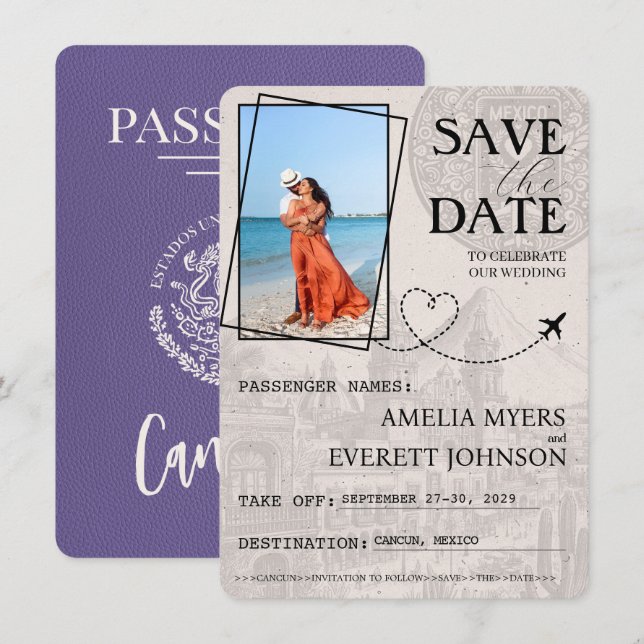 Save The Date Lilac Cancun Passeport Enregistrer La Date (Devant / Derrière)