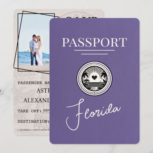 Save The Date Lilac Florida Passeport Enregistrer La Date (Devant / Derrière)