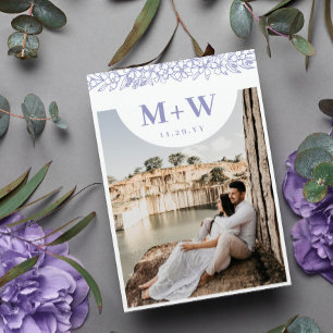 Save The Date Lilac Initiales & Fleurs Photo Moderne Double Côté