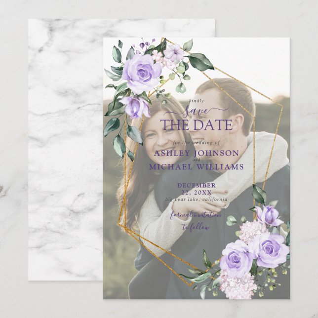 Save The Date Lilac Lavender Vellum Overlay Photo Enregistrer la (Devant / Derrière)
