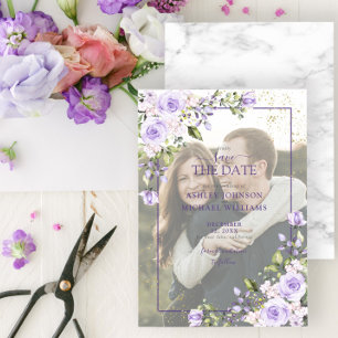 Save The Date Lilac Lavender Vellum Overlay Photo Enregistrer la