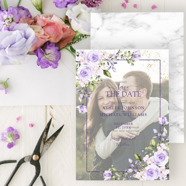 Save The Date Lilac Lavender Vellum Overlay Photo Enregistrer la (Créateur téléchargé)