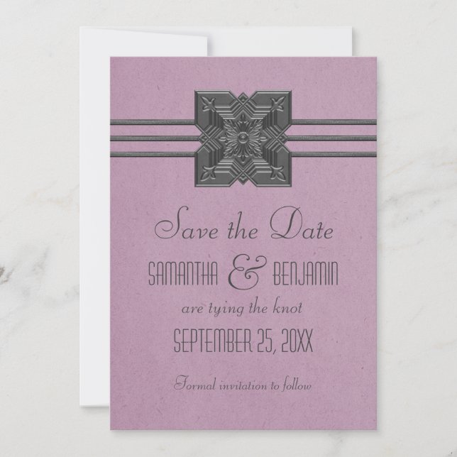 Save The Date Lilac Medallion Border Enregistrer la date Invitat (Devant)