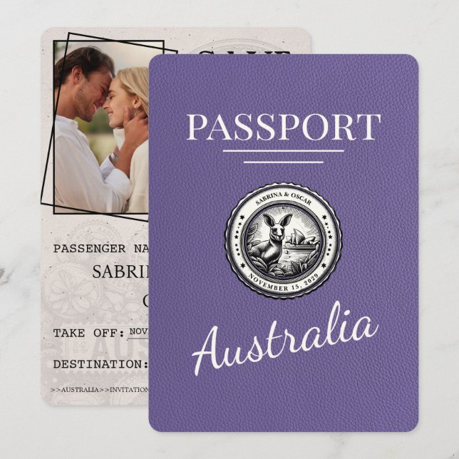 Save The Date Lilac Purple Australia Passeport Enregistrer La Da (Devant / Derrière)