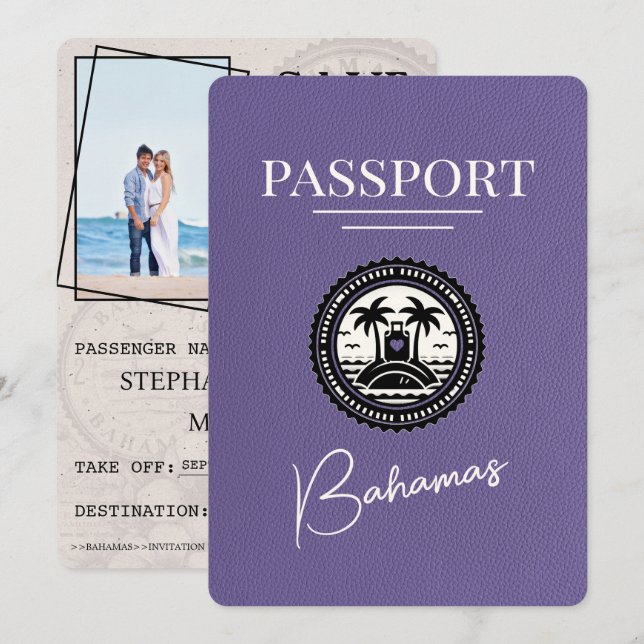 Save The Date Lilac Purple Bahamas Passport Enregistrer La Date (Devant / Derrière)