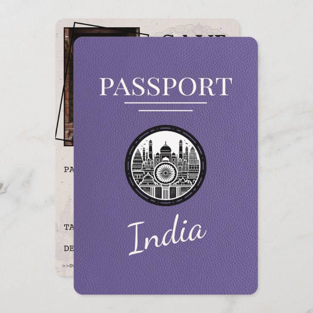 Save The Date Lilac Purple India Passeport Enregistrer La Date (Devant / Derrière)