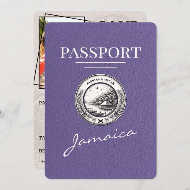Save The Date Lilac Purple Jamaïque Passeport Enregistrer La Dat (Devant / Derrière)