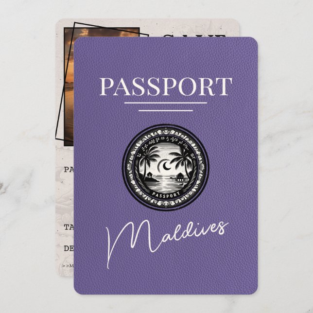 Save The Date Lilac Purple Maldives Passeport Enregistrer La Dat (Devant / Derrière)
