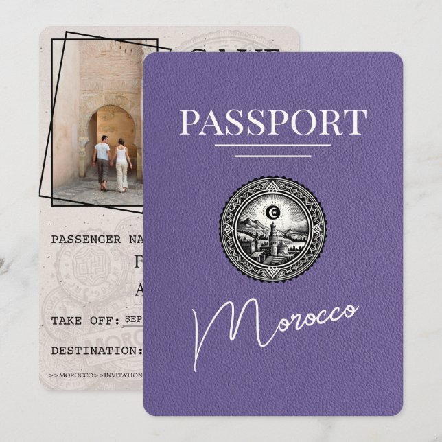Save The Date Lilac Purple Maroc Passeport Enregistrer La Date (Devant / Derrière)