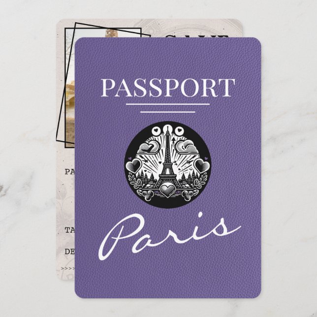 Save The Date Lilac Purple Paris Passeport Enregistrer La Date (Devant / Derrière)