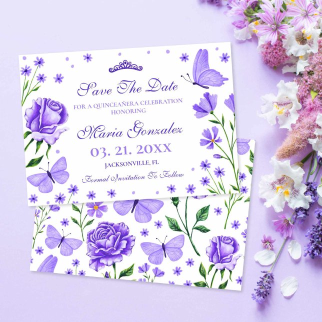 Save The Date Lilac Purple Quinceañera 15ème anniversaire (Lilac Purple Quinceañera 15th Birthday Party Save The Date)