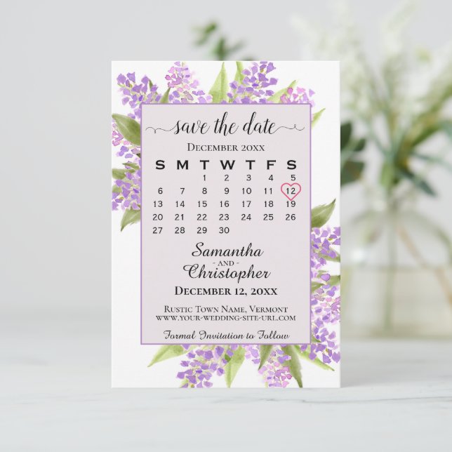 Save The Date Lilacs aquarelle et calendrier Lavender Boho Maria (Debout devant)