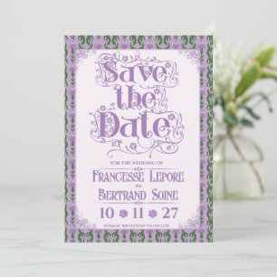 Save The Date Lilas Chardon Élégant Art Nouveau