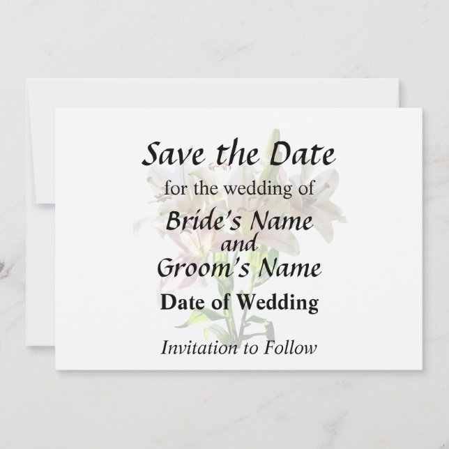 Save The Date Lilies Roses Pâles Rétroéclairées (Devant)